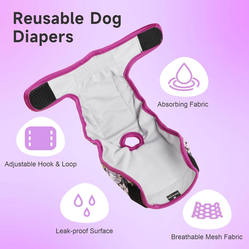 Washable Dog Diapers (3 Pack), Reusable Dog Diapers for Doggie Heat Period, Reusable Doggie Diaper for Female Dogs (Large)