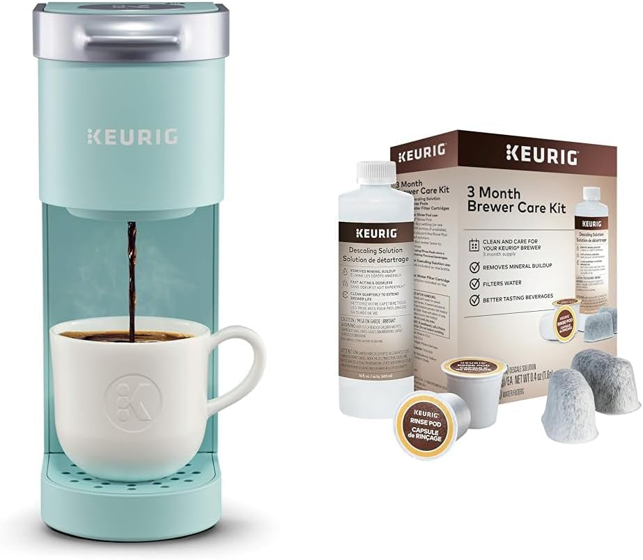 K-Mini Single Serve Coffee Maker & 3-Month Brewer Maintenance Kit Includes Descaling Solution, Water Filter Cartridges & Rinse Pods, Compatible Classic/1.0 & 2.0 K-Cup Coffee Makers, 7 Count