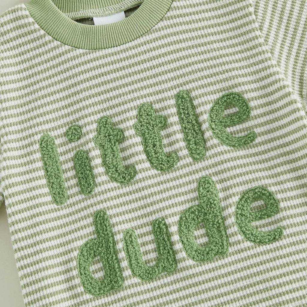 Baby Boy Summer Clothes Mamas Boy Embroidered Waffle Knit Short Sleeve T-Shirt Shorts Set Toddler Striped Outfit