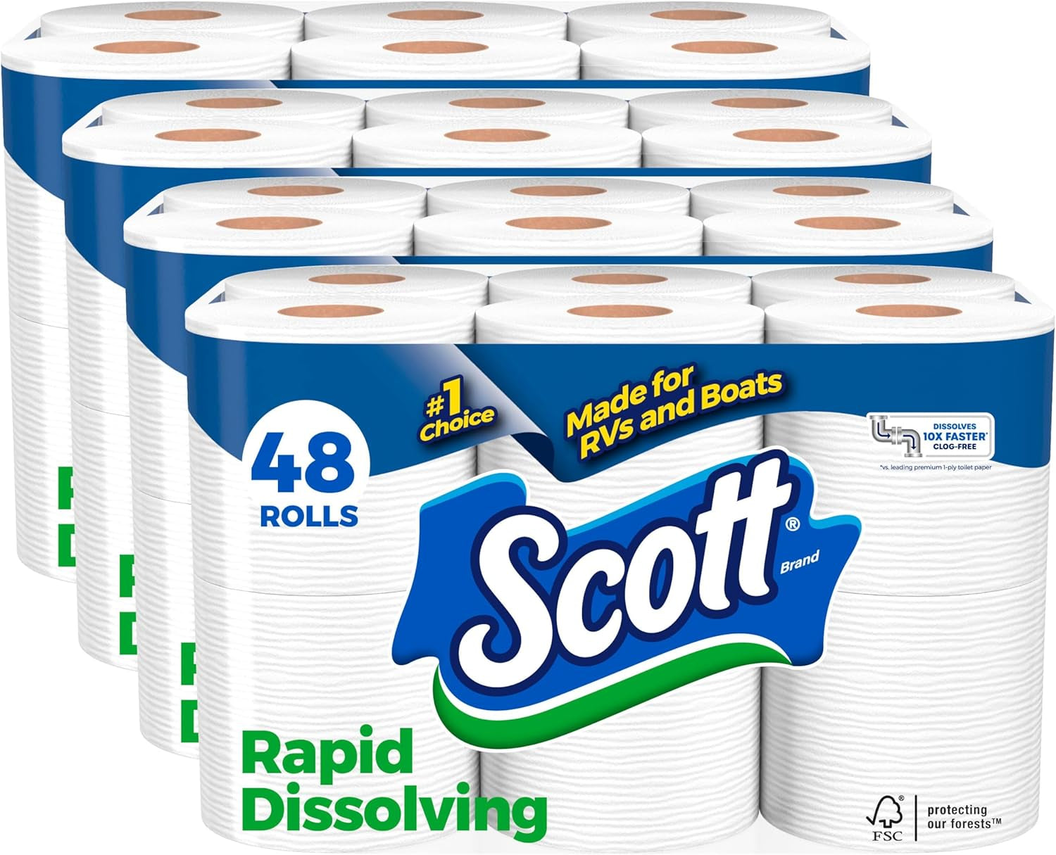 Scott Rapid-Dissolving Toilet Paper, 48 Double Rolls (6 Packs of 8), Septic-Safe, Toilet Paper