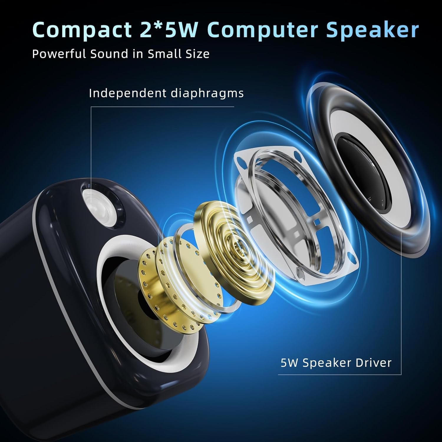 USB Speakers,Computer Speakers for Desktop Pc,Desktop Gaming Speakers,Small Computer Speakers USB Powered 3.5Mm Aux Speaker for Pc,Laptop,Tablet,Monitor,Phone, Blue