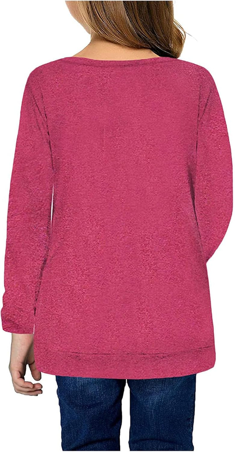 Kids Girls Christmas Costumes Casual Tunic Tops Knot Front Button Long Sleeve Casual Loose Blouse T-Shirt Tee A226