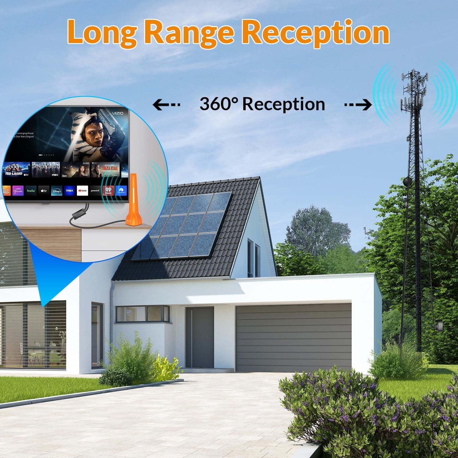 TV Antenna for Local Channels,  Indoor TV Antenna for Smart TV, Long Range Digital HD TV Antenna with Amplifier, 360° Reception, Supports 4K 1080P, Digital Tv Antenna for Smart Tv