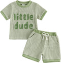 Baby Boy Summer Clothes Mamas Boy Embroidered Waffle Knit Short Sleeve T-Shirt Shorts Set Toddler Striped Outfit