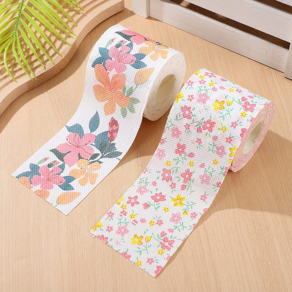 Floral Toilet Paper Novelty Bathroom Tissue Flower Pattern Toilet Tissues, Decorative Hand Towel Napkins for Home Office Travel, 2 Rolls