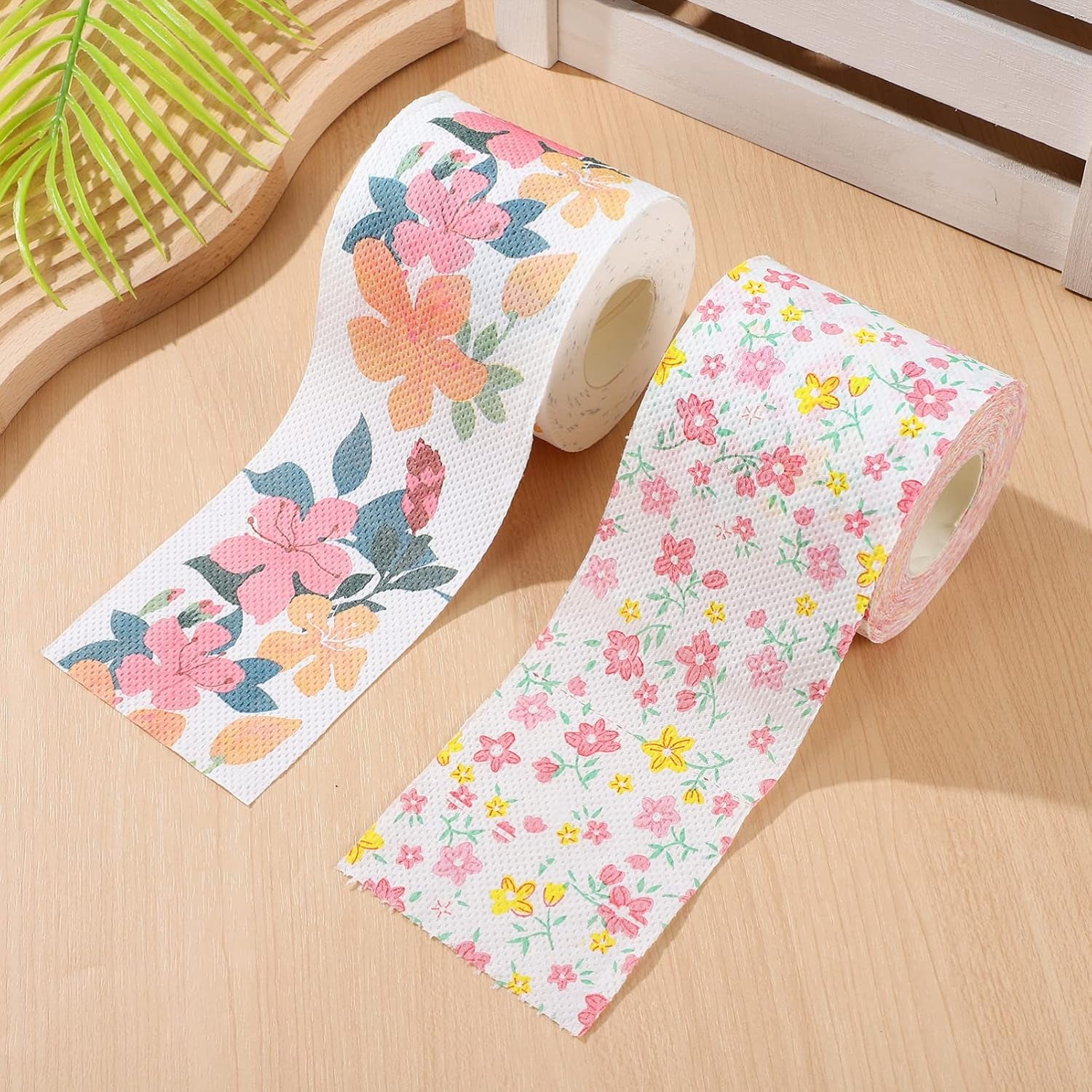 Floral Toilet Paper Novelty Bathroom Tissue Flower Pattern Toilet Tissues, Decorative Hand Towel Napkins for Home Office Travel, 2 Rolls
