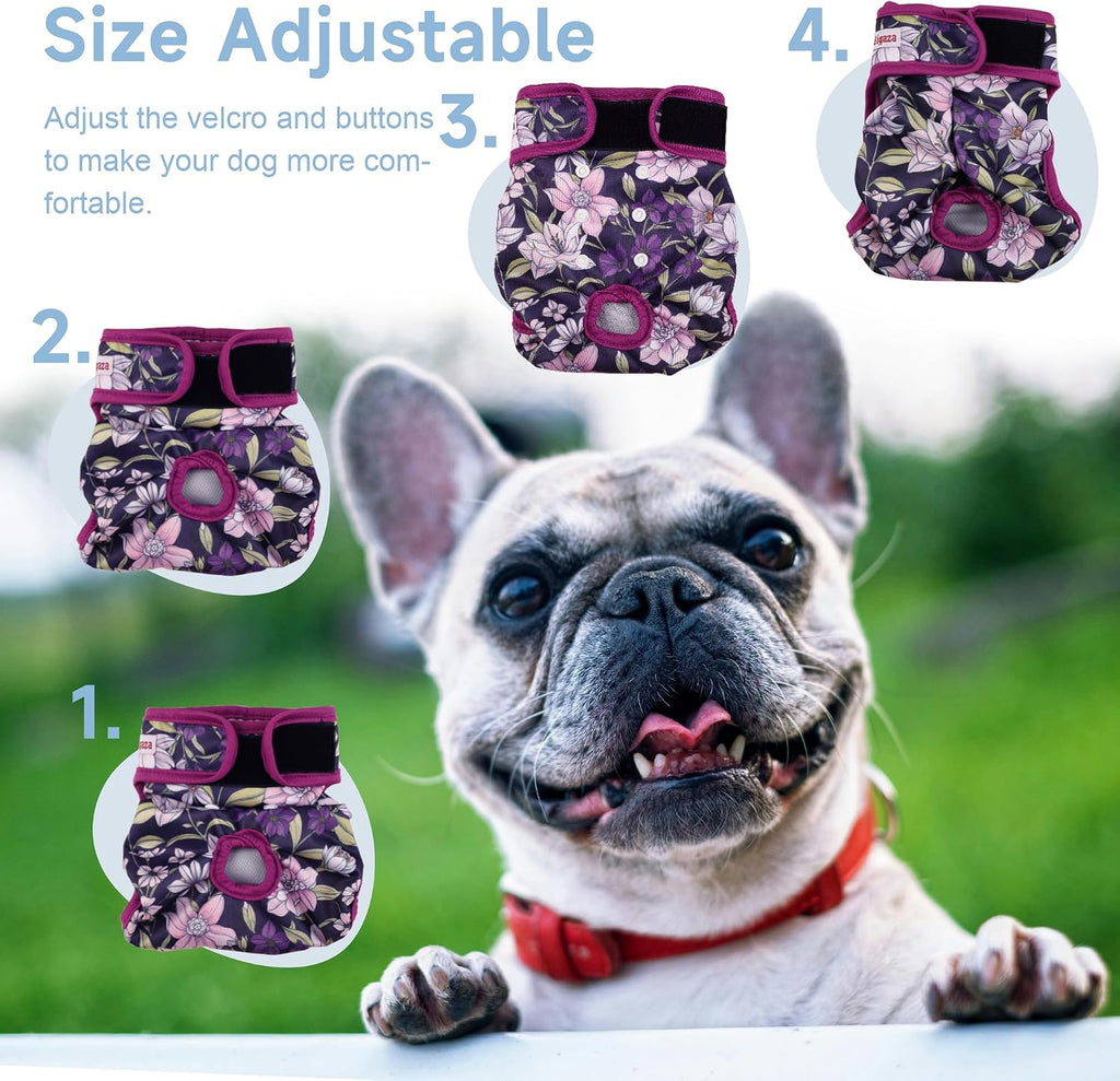 Washable Dog Diapers (3 Pack), Reusable Dog Diapers for Doggie Heat Period, Reusable Doggie Diaper for Female Dogs (Large)