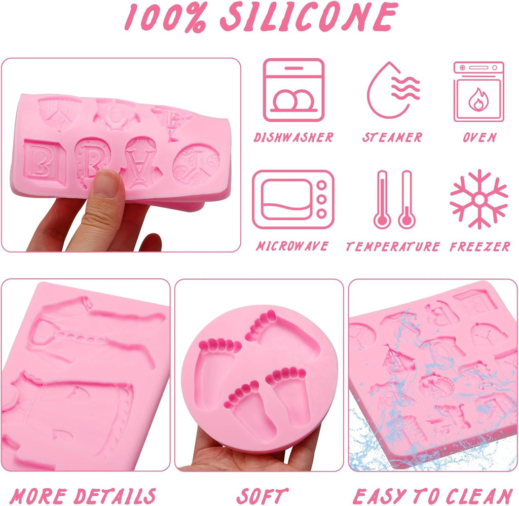 Baby Silicone Fondant Mold 3D Baby Foot Mold Baby Birthday Party Baking Tools for Baby Baptism Theme Party Gender Reveal Party Cake Decorating Chocolate Candy Cupcake Gum Paste Polymer Clay