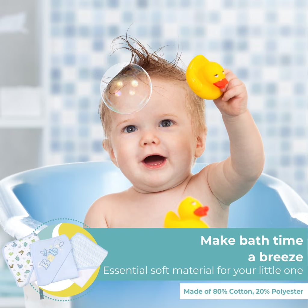 Bath Hooded Towels & Washcloths Set for Babies, 23-Piece Gift Set, Blue Baby