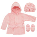 Baby Robe - Soft Plush Bath Towel Robe Spa Set - Baby Bathrobe Towel & Slippers for Boys + Turban for Girls Robe Set (Pink, 0-9 Months)
