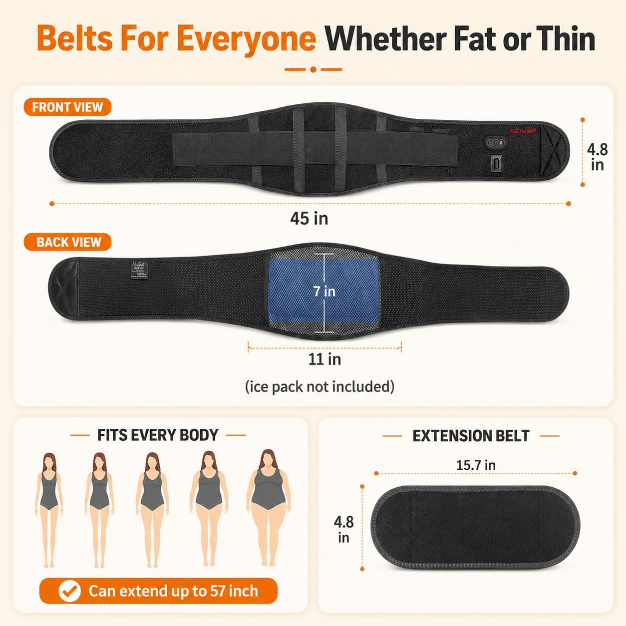 Heated Waist Belt, Cordless Heating Pad for Low Back Electrical Heating Rechargeable Battery Powered