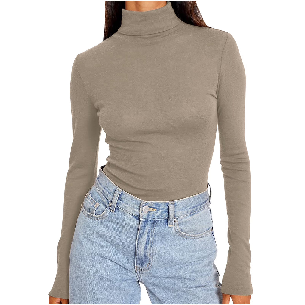 Womens Basic Turtleneck Long Sleeve Slim Fit Top Soft Stretchy Mock Neck Shirt Casual Layering Tee for Fall Winter Dark Gray XXXXL