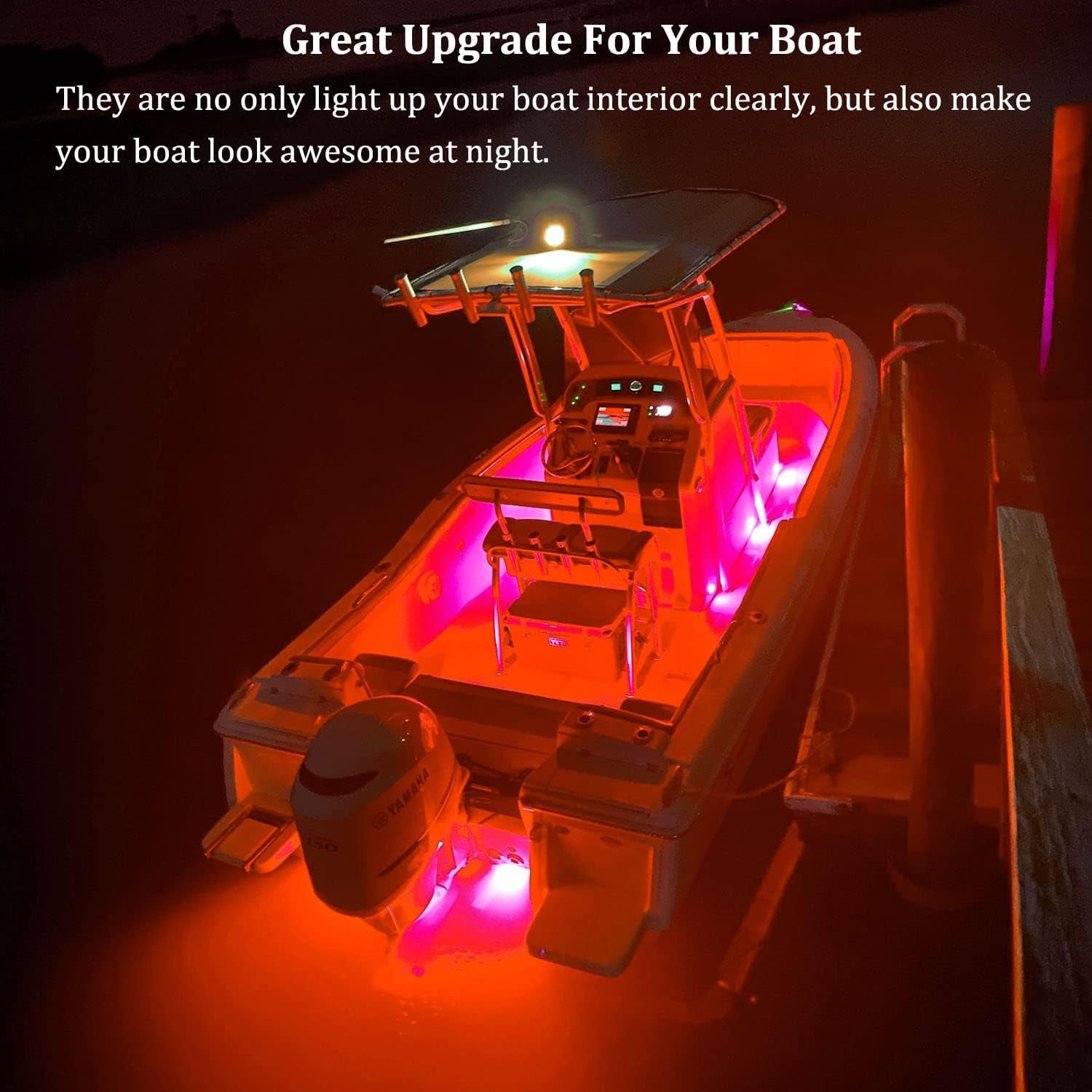Marine Led Boat Lights, Night Fishing Lights, Boat Interior Lights, No Drilling Install Boat Deck Lights Courtesy Lights, Red