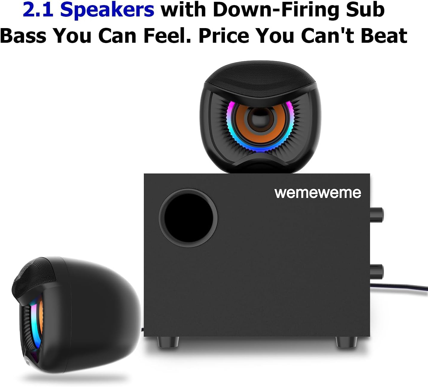 Computer Speakers, PC Speakers with Subwoofer, 2.1 Gaming Speakers for Desktop PC, USB Powered Wired 3.5Mm Aux for Monitor, Laptop, Desk