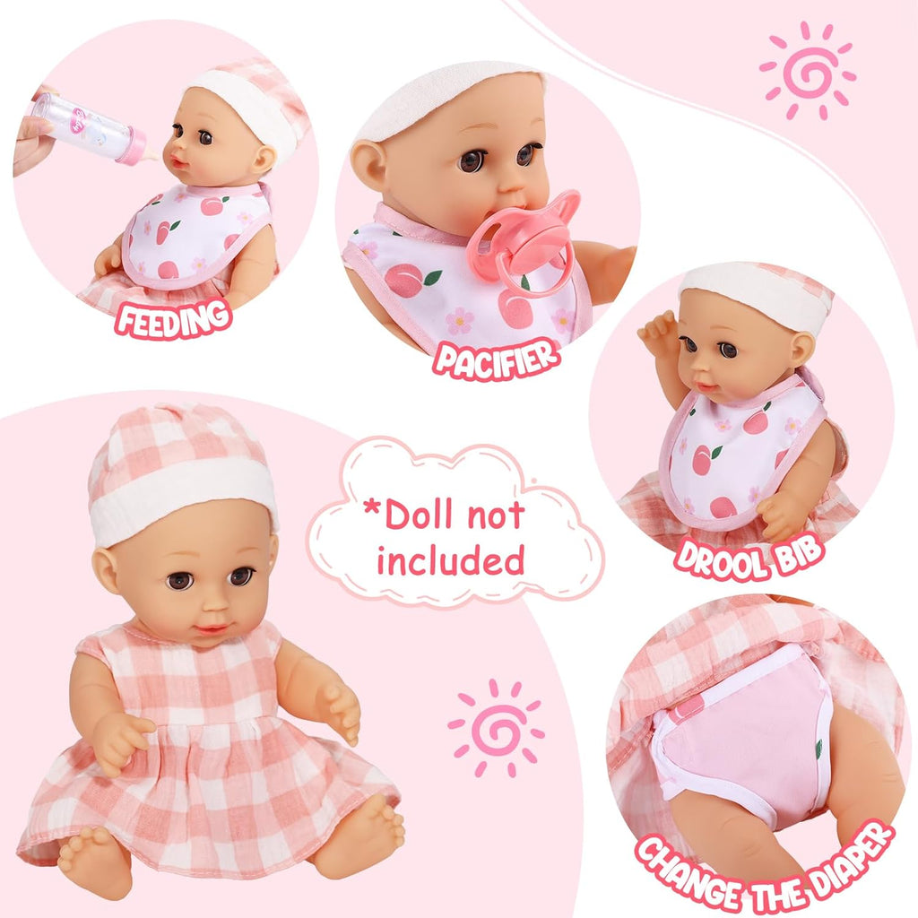 Baby Doll Bassinet Carrier, 12 Inch Baby Doll Accessories Set, Baby Doll Carrier Accessories for 12 Inch Baby Dolls, Including Magic Baby Bottle, Bib, Pacifier, Diaper