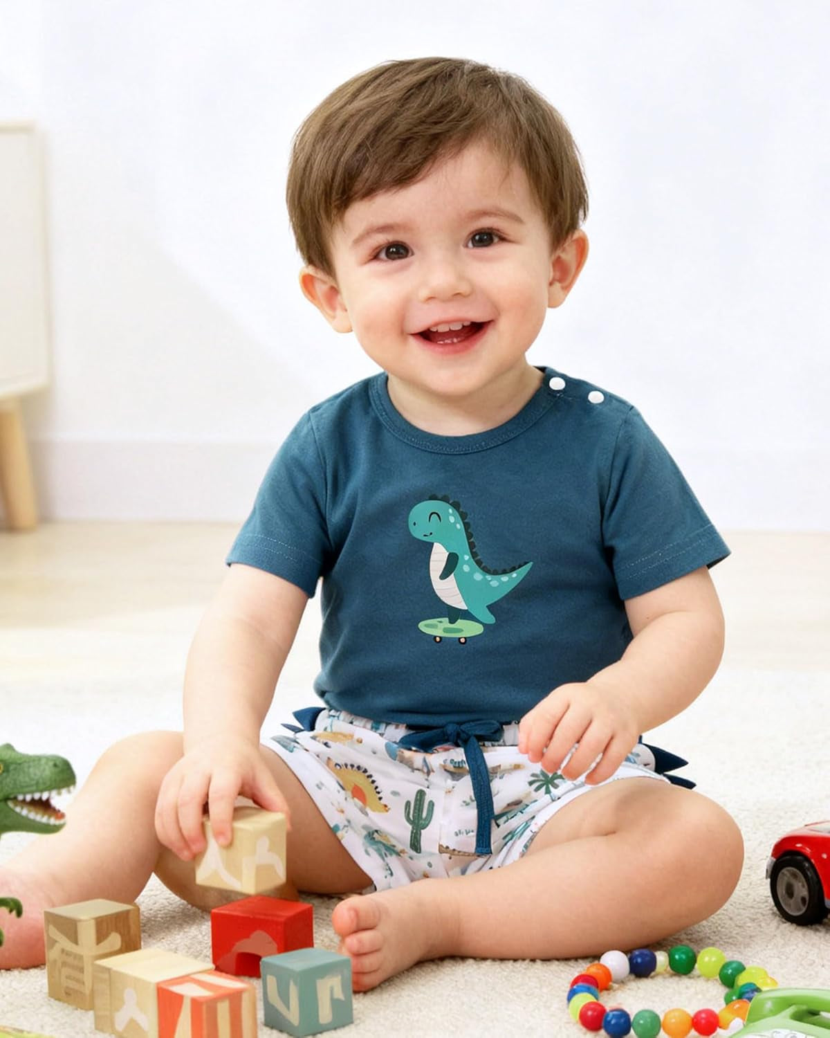 Baby Boy Clothes Newborn Summer Short Sleeve Cotton Crew Neck Button Crotch Romper Short Set Infant Boy Clothes