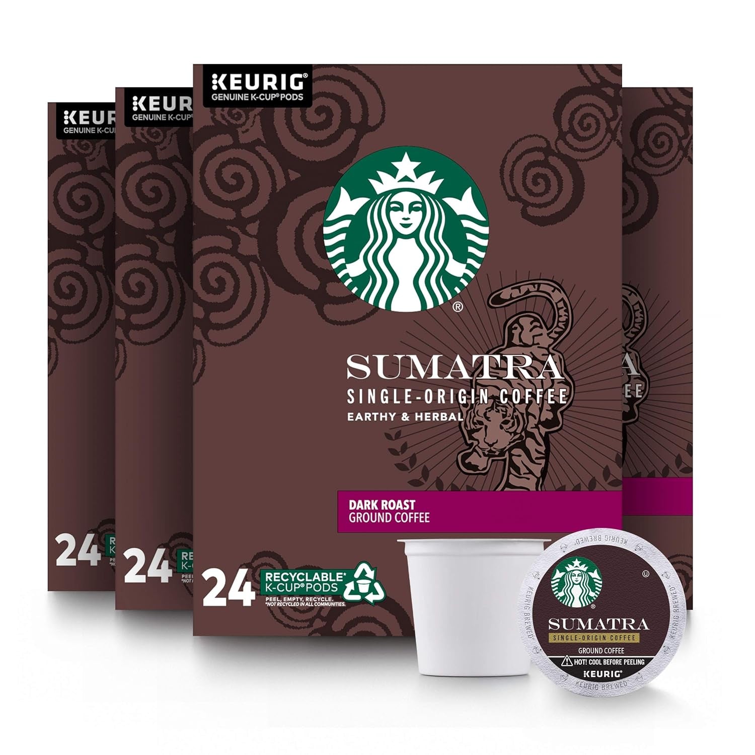 Dark Roast K-Cup Coffee Pods — Sumatra for Keurig Brewers — 4 Boxes (96 Pods Total) & Dark Roast K-Cup Coffee Pods — Sumatra for Keurig Brewers — 1 Box (32 Pods)