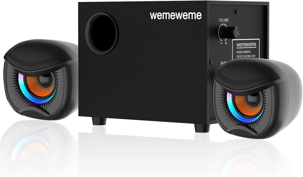 Computer Speakers, PC Speakers with Subwoofer, 2.1 Gaming Speakers for Desktop PC, USB Powered Wired 3.5Mm Aux for Monitor, Laptop, Desk