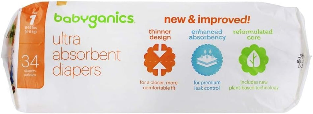 Babyganics Skin Love Diapers, Size 1, 34 CT