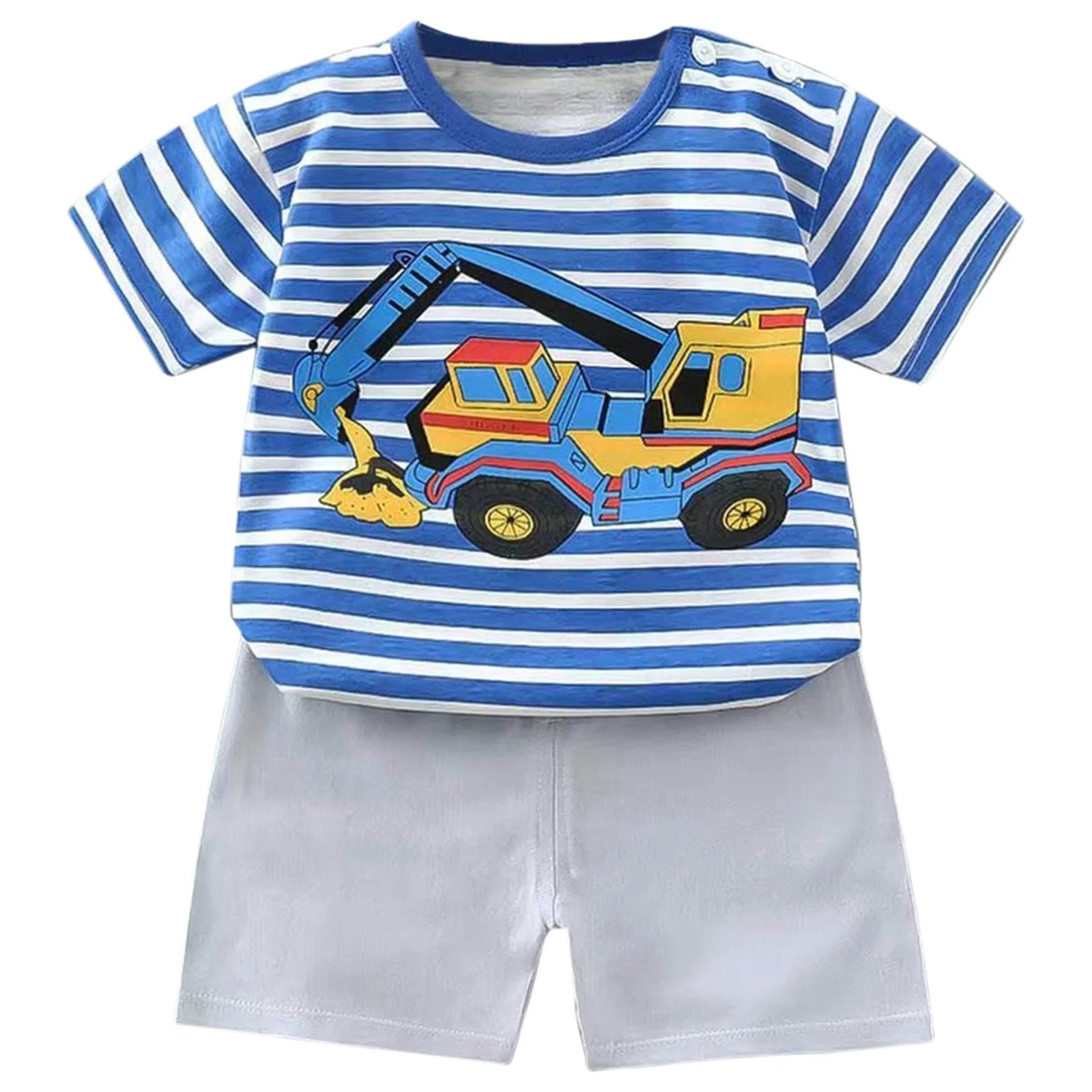 RTKFRFLM Toddler Boy Summer Shorts Set 2 Piece Baby Stripes Cartoon Car Pattern T Shirt Tops+Shorts Clothes Set Outfits,Size 6-12 Months