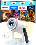 [Built-In Apps] 2-In-1 Portable Projector & LED Night Light, Smart Projector with Wifi and Bluetooth, Supports 4K/1080P, Electric Focus/Enhanced Speaker, Home Movie Projector for Bedroom
