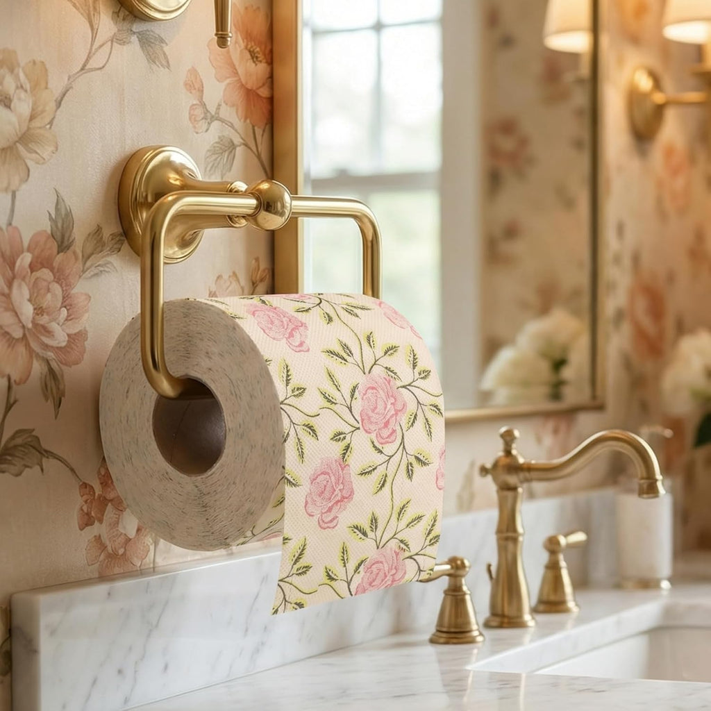 2 Rolls Floral Toilet Paper - Rose Flower Print Toilet Tissues Decorative Bathroom Tissue Hand Towel Napkins for Wedding Birthday Christmas Tea Party Favors Dinner Bridal Shower Baby Shower