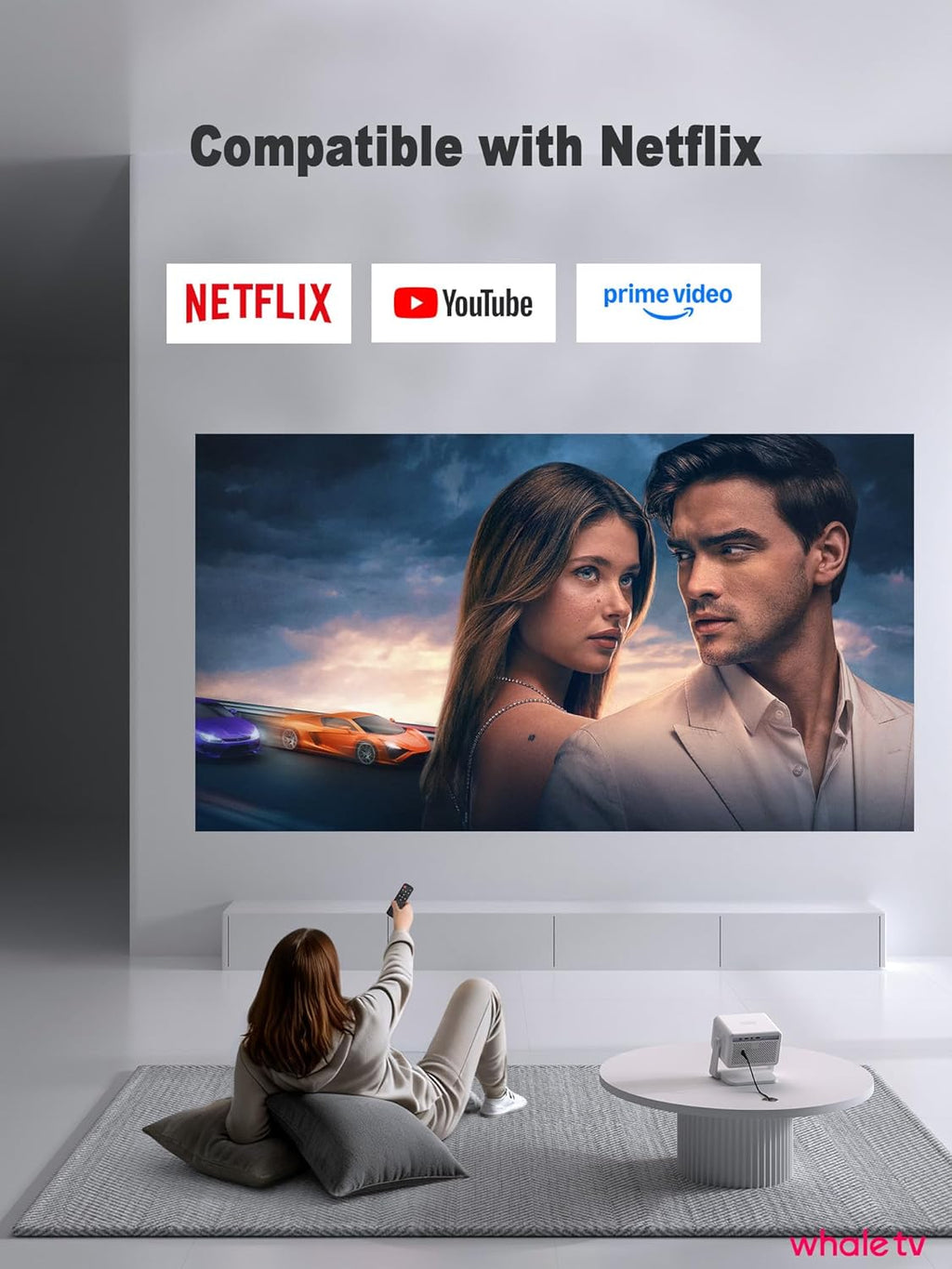 【Compatible with Netflix & Auto Focus 】 Smart Projector with Wifi and Bluetooth, Auto Focus & Keystone Protable Mini Projector with Stand, 4K Home Theater Projector