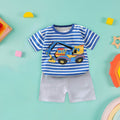RTKFRFLM Toddler Boy Summer Shorts Set 2 Piece Baby Stripes Cartoon Car Pattern T Shirt Tops+Shorts Clothes Set Outfits,Size 6-12 Months