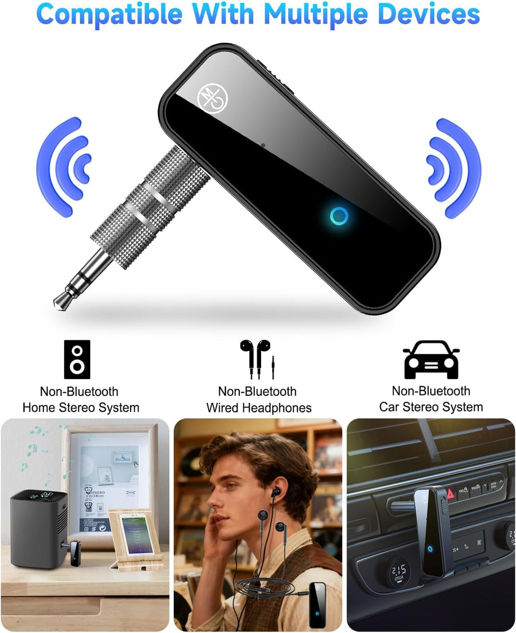 Upgraded Aux Bluetooth 5.4 Adapter for Car, 2 in 1 Bluetooth Audio Transmitter and Receiver 3.5Mm Jack RCA Wireless Dongle Stereo System for TV, PC, Headphone, Home, Speaker, Amplifier, Handsfree Call