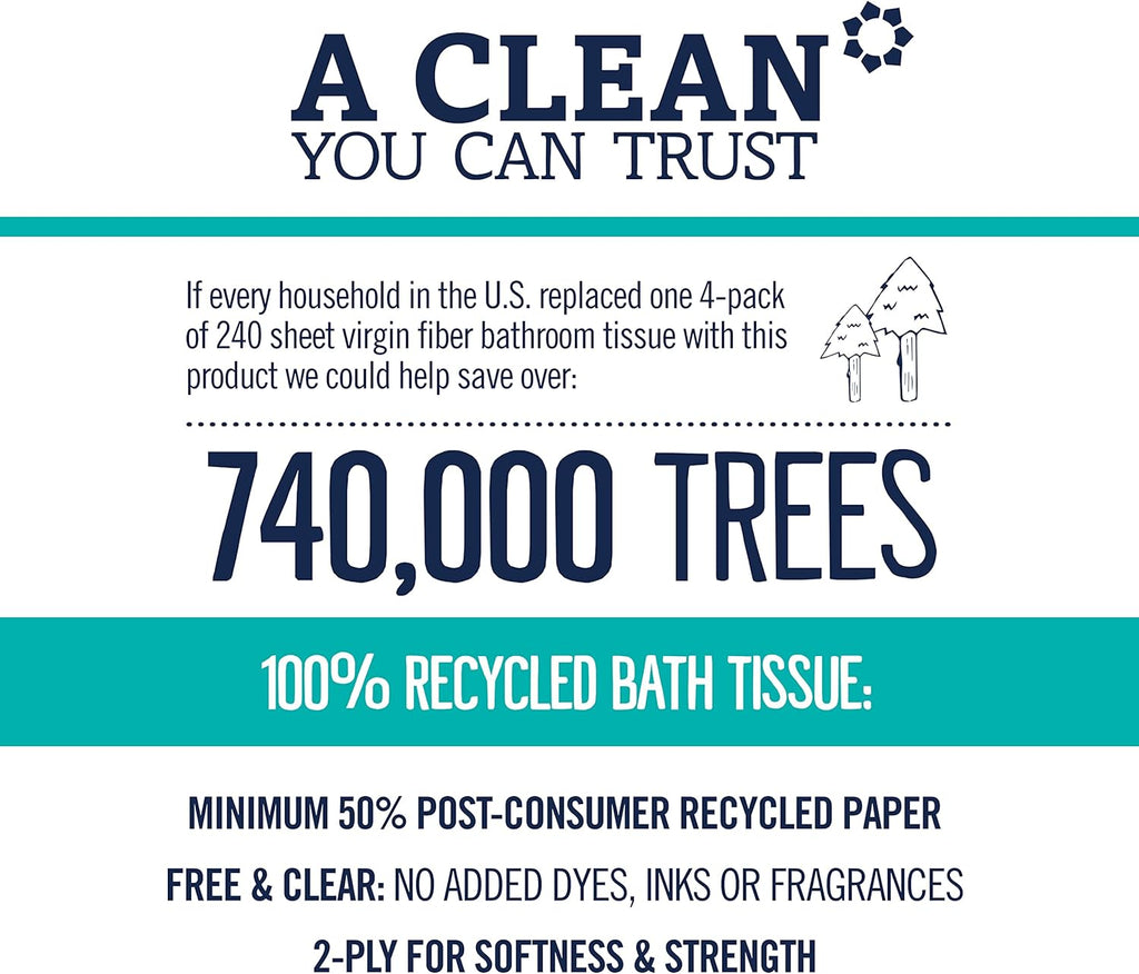Seventh Generation Bath Tissue Toilet Paper Chlorine Free 2 Ply Toilet Paper 100% Recycled Paper 4 Count (Pack of 1)