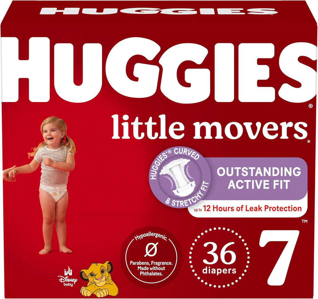 Huggies Size 7 Diapers, Little Movers Baby Diapers, Size 7 (41+ Lbs), 36 Count