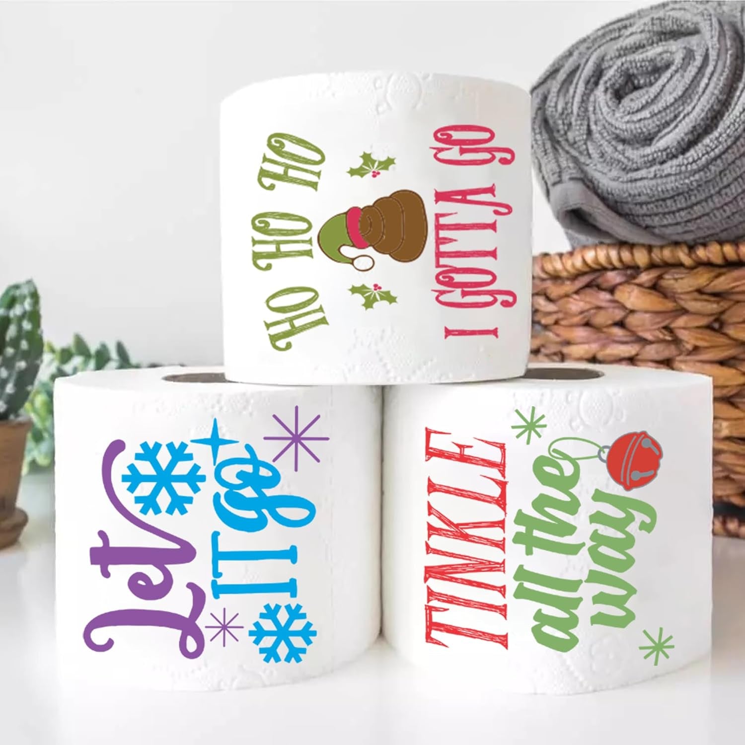 Christmas Toilet Paper Roll Pack of 4 – Holiday Gag Gifts, Funny Christmas Gifts, Perfect for White Elephant and Holiday Parties - Novelty, Santa, Xmas, Grinch and Funny Toilet Paper