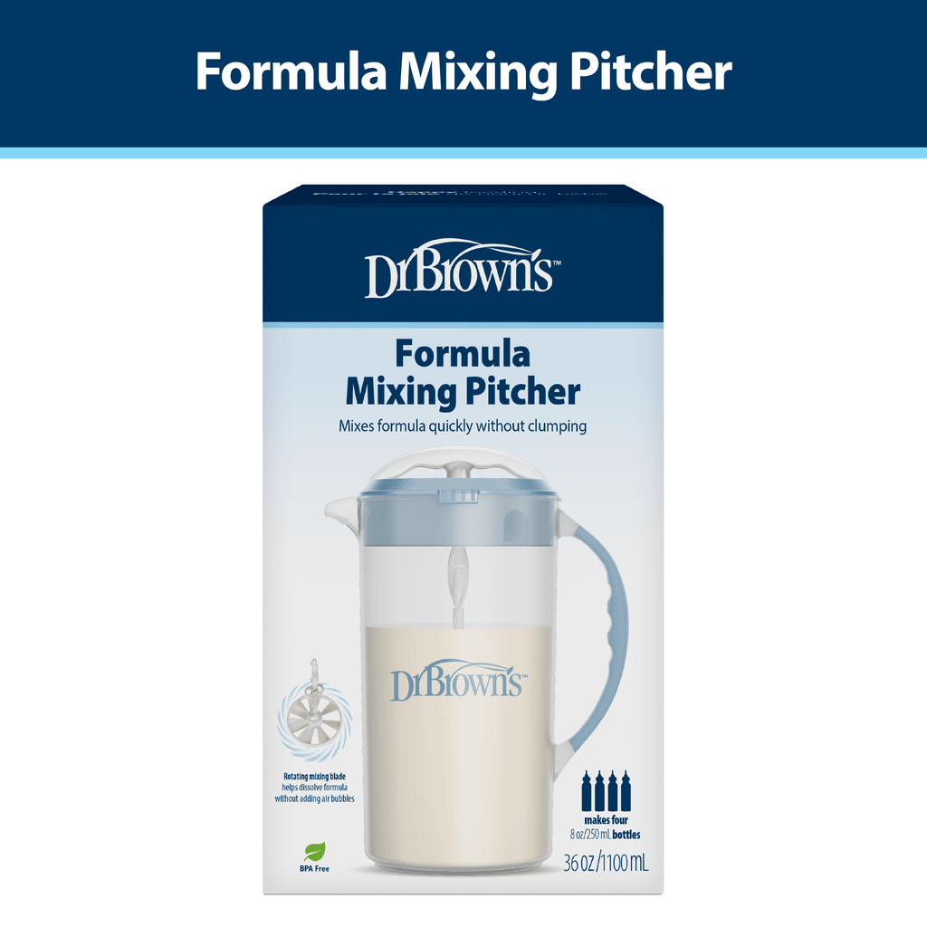 Baby Formula Mixing Pitcher, Adjustable Stopper/Locking Lid/No-Drip Spout, Blue 36Oz, 1 Pack
