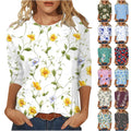 3/4 Length Sleeve Womens Tops Casual Loose Fit Crewneck T Shirts plus Size Spring Summer Tees Limited Time Sales of Today Multicolor XXXL