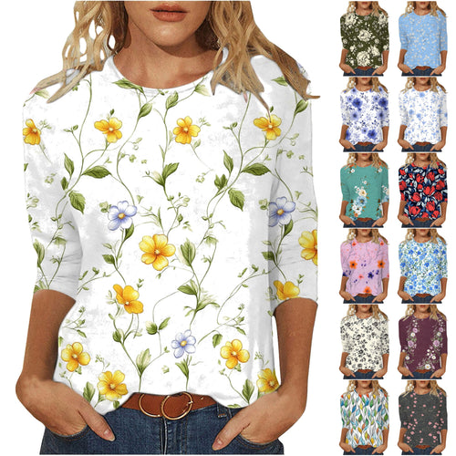 3/4 Length Sleeve Womens Tops Casual Loose Fit Crewneck T Shirts plus Size Spring Summer Tees Limited Time Sales of Today Multicolor XXXL