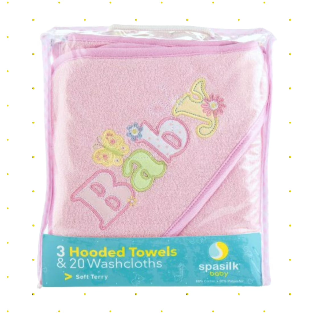Bath Hooded Towels & Washcloths Set for Babies, 23-Piece Gift Set, Pink Baby
