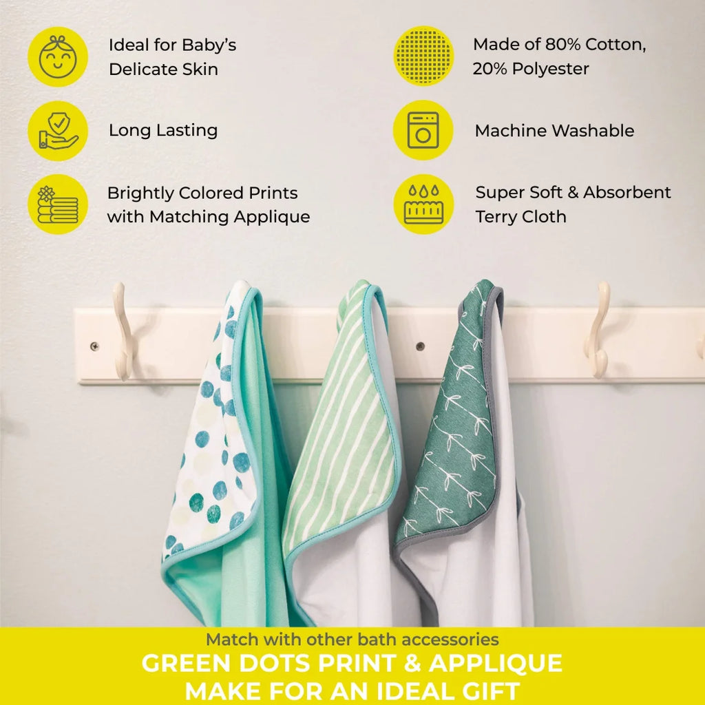 Bath Hooded Towels & Washcloths Set for Babies, 23-Piece Gift Set, Green Dots