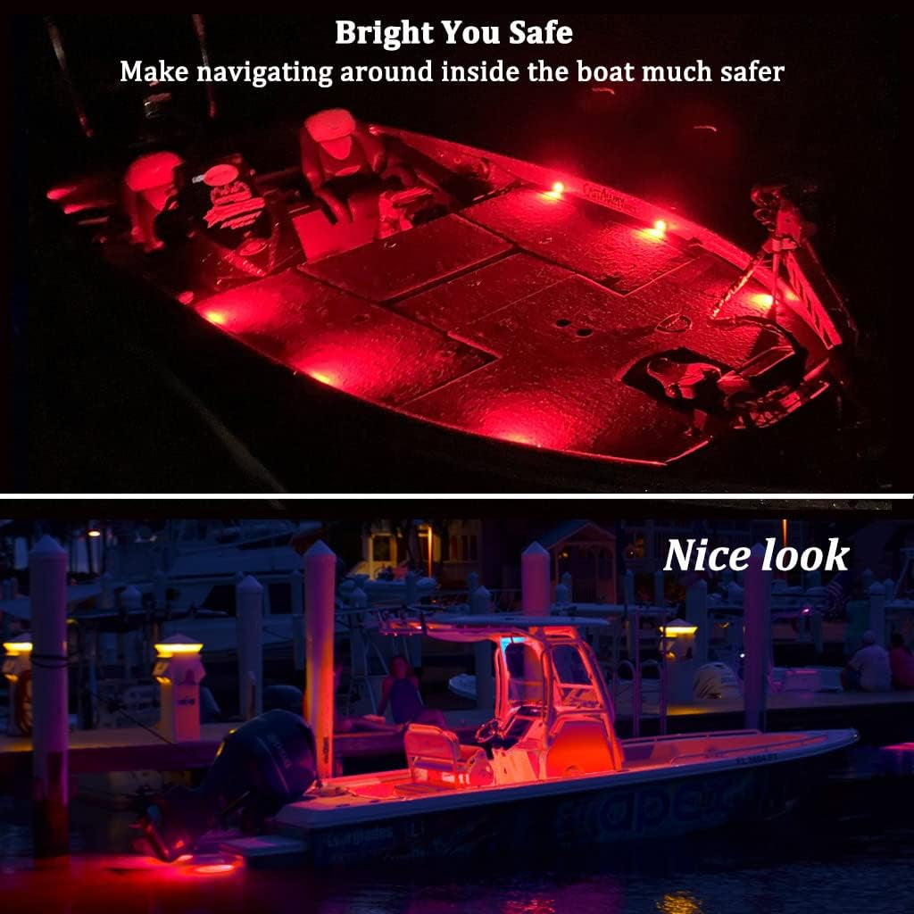 Marine Led Boat Lights, Night Fishing Lights, Boat Interior Lights, No Drilling Install Boat Deck Lights Courtesy Lights, Red