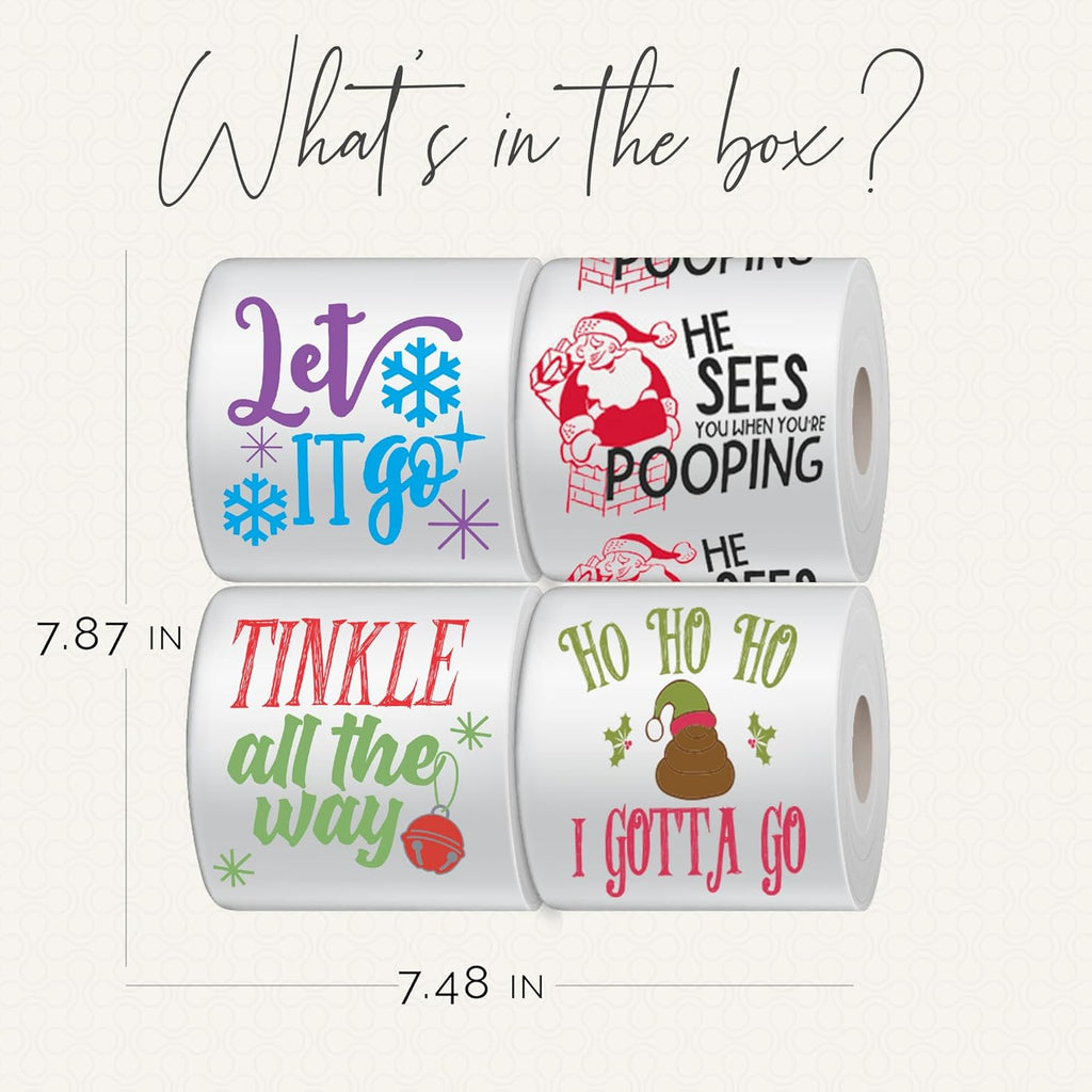 Christmas Toilet Paper Roll Pack of 4 – Holiday Gag Gifts, Funny Christmas Gifts, Perfect for White Elephant and Holiday Parties - Novelty, Santa, Xmas, Grinch and Funny Toilet Paper