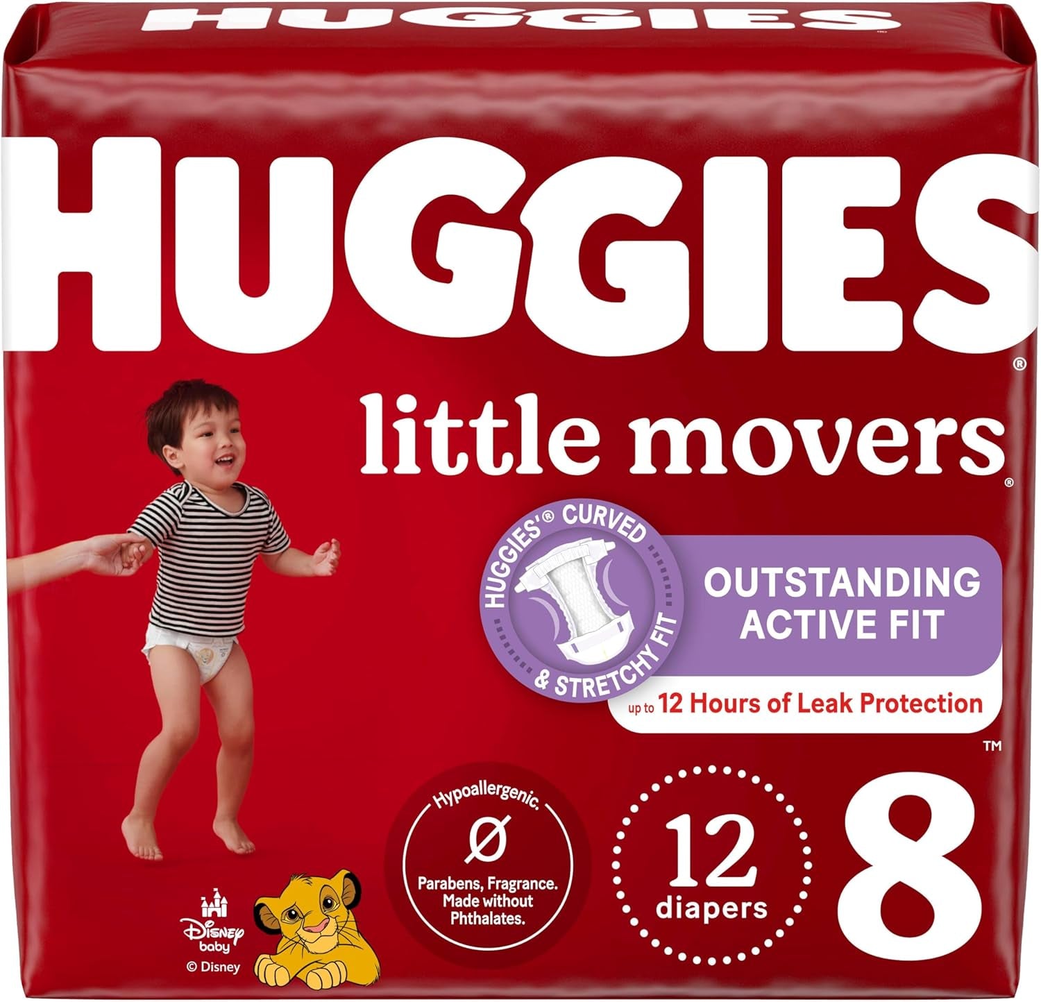 Huggies Size 8 Diapers, Little Movers Baby Diapers, Size 8 (46+ Lbs), 12 Ct, Packaging May Vary