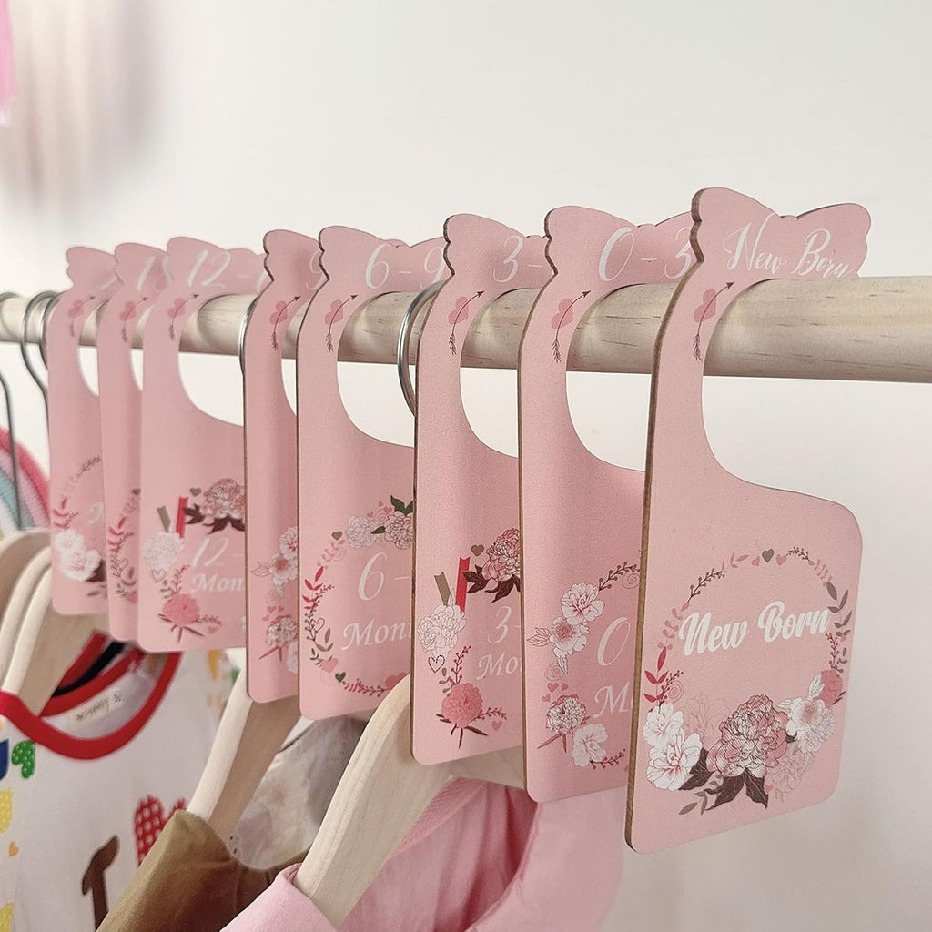 Baby Closet Dividers Pink 8Pcs Baby Clothes Dividers for Closet Double-Sided Wooden Baby Closet Organizer Nursery Decor for Girls Wardrobe