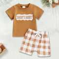 RTKFRFLM Toddler Boy Summer Shorts Set 2 Piece Baby Summer Clothes Daddys/Mamas Matching Outfit Short Sleeve Embroidery T Shirt Plaid Shorts Set Clothes Set Outfits,Size 0-6 Months