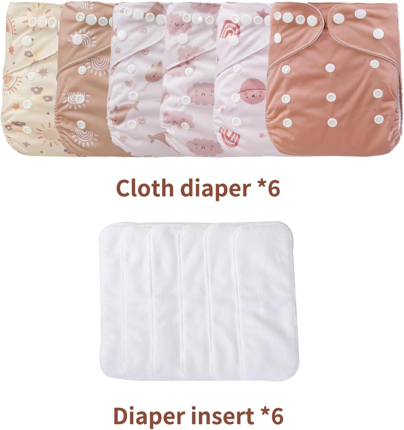 12 Set Reusable Adjustable Cloth Diapers for Newborn | to 0-3 Years,One Size Washable Pocket Nappy Covers for Baby Girl and Boy,6 Pack Cloth Diapers+6Pcs Microfiber Inserts(Pink)