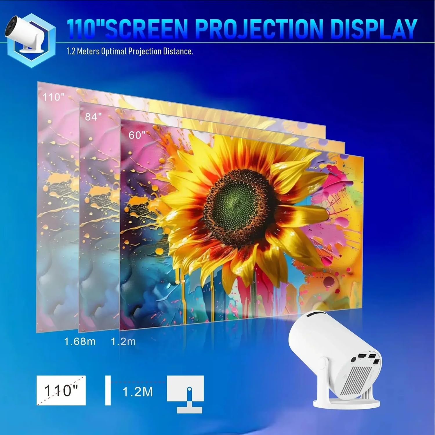 Mini Projector,Upgraded Smart 4K Projector with Wifi 6 and Bluetooth 5.4,Portable Projector with Android 14, Automatic Keystone Correction,180 Degree,130 Inch Display (White)