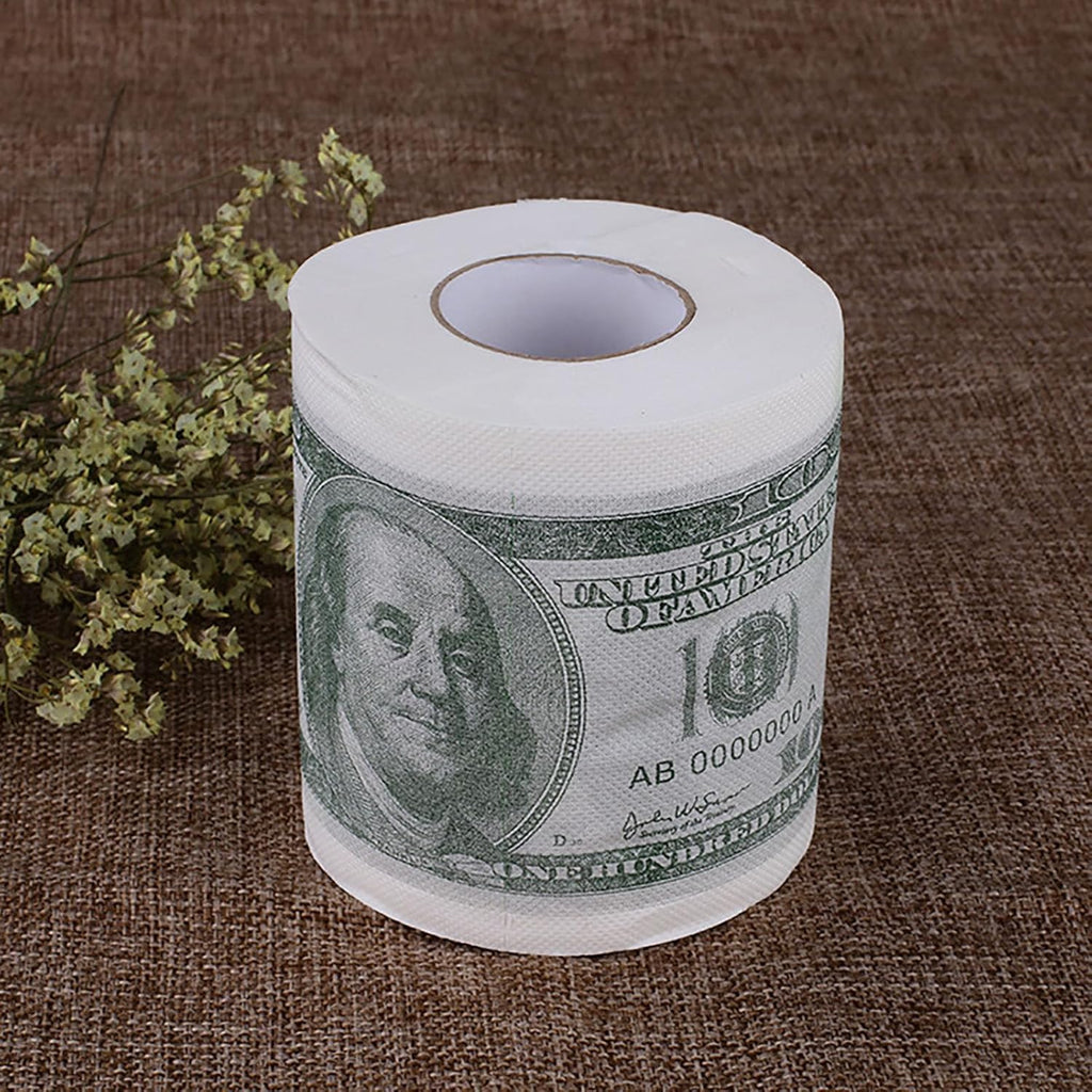 Money Toilet Paper 100 Dollar Bill Printed Gag Gift 2-Ply Funny Toilet Paper Roll, Money Printed Novelty Gift Idea, Pranks & Surprises Bathroom Decor