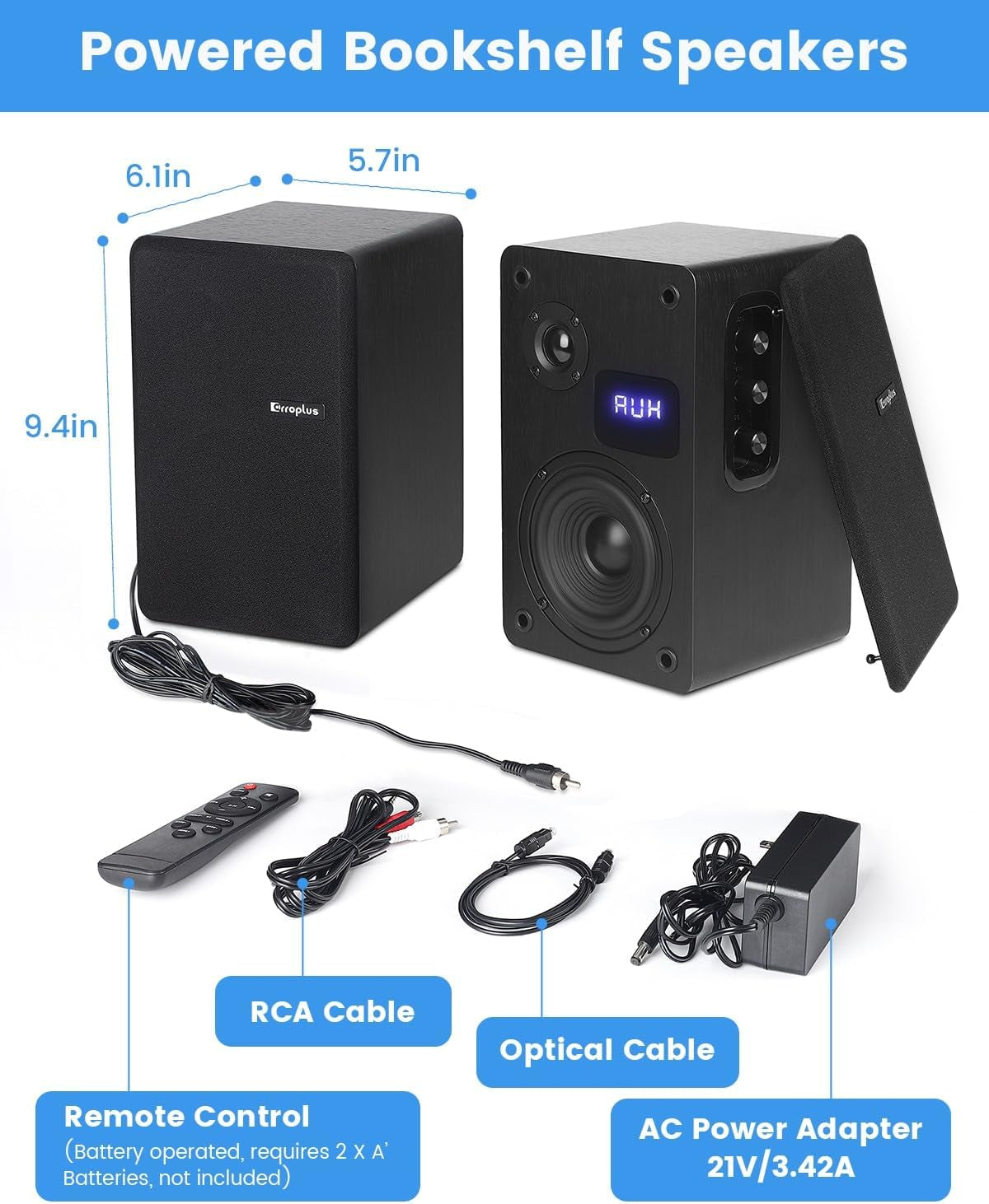 Active Bookshelf Speakers, 80W Powered Vinyl Record Player Speakers with 4 Inch Woofer, Turntable Speakers with Optical/Arc/Rca/Aux/Bt Input, Home Stereo Speakers Wired for TV Desktop PC