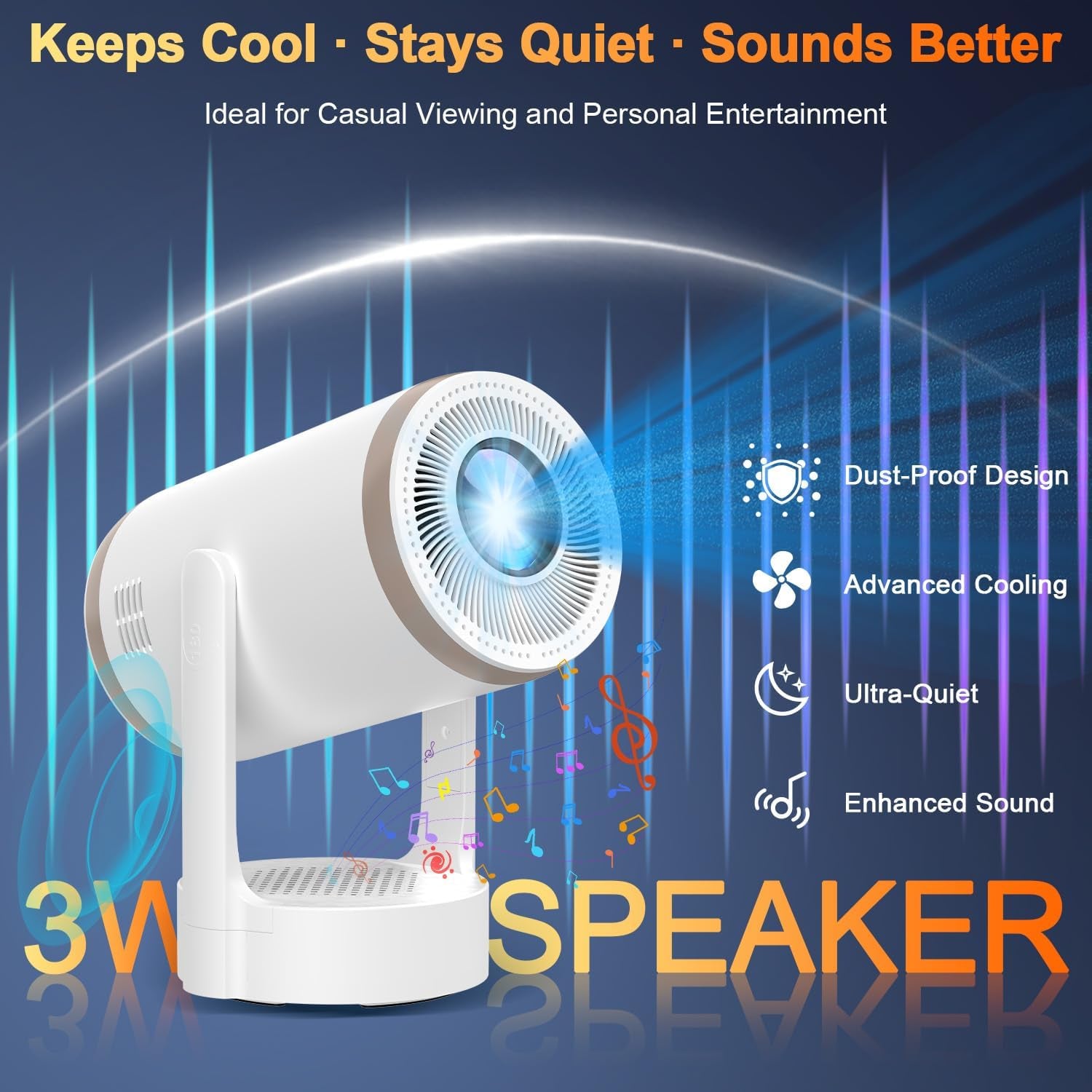 [Built-In Apps] 2-In-1 Portable Projector & LED Night Light, Smart Projector with Wifi and Bluetooth, Supports 4K/1080P, Electric Focus/Enhanced Speaker, Home Movie Projector for Bedroom