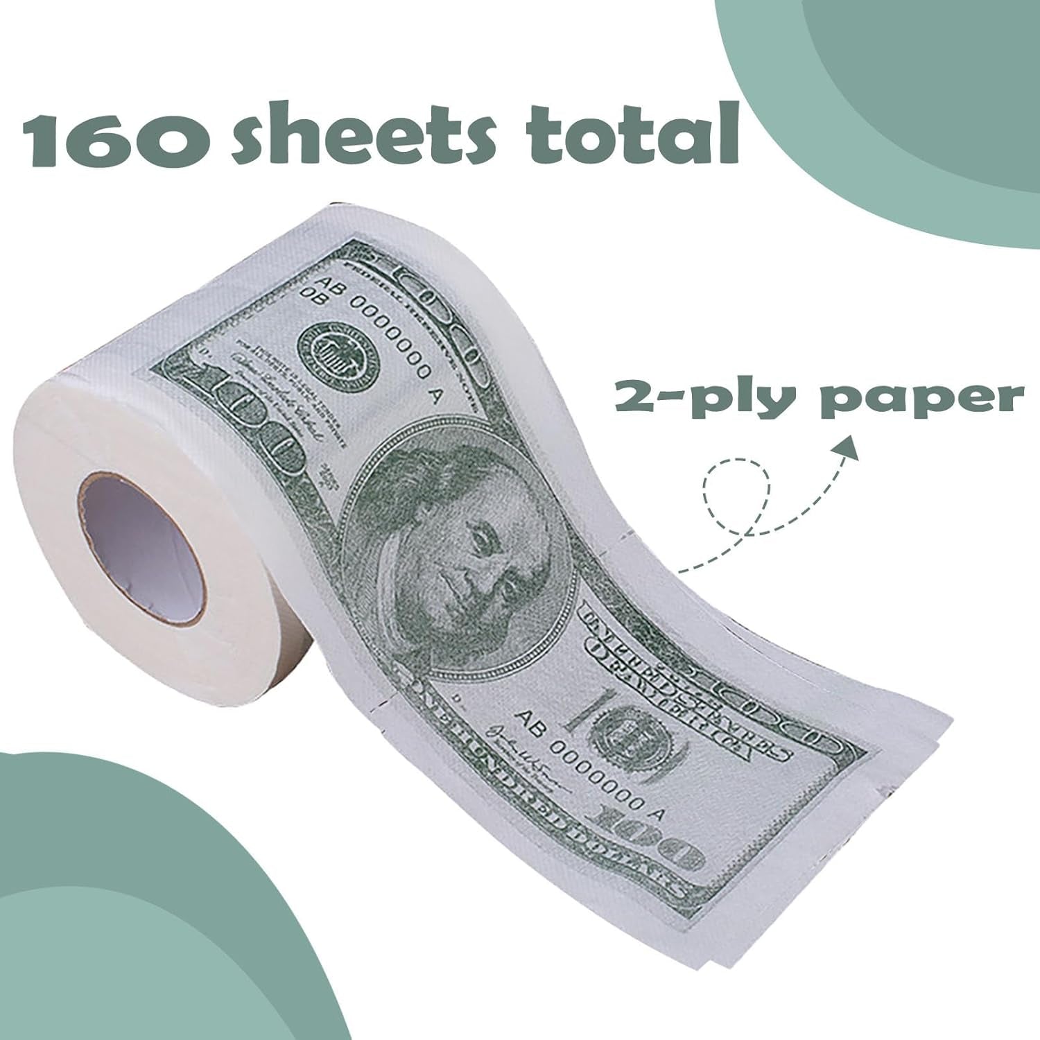 Money Toilet Paper 100 Dollar Bill Printed Gag Gift 2-Ply Funny Toilet Paper Roll, Money Printed Novelty Gift Idea, Pranks & Surprises Bathroom Decor