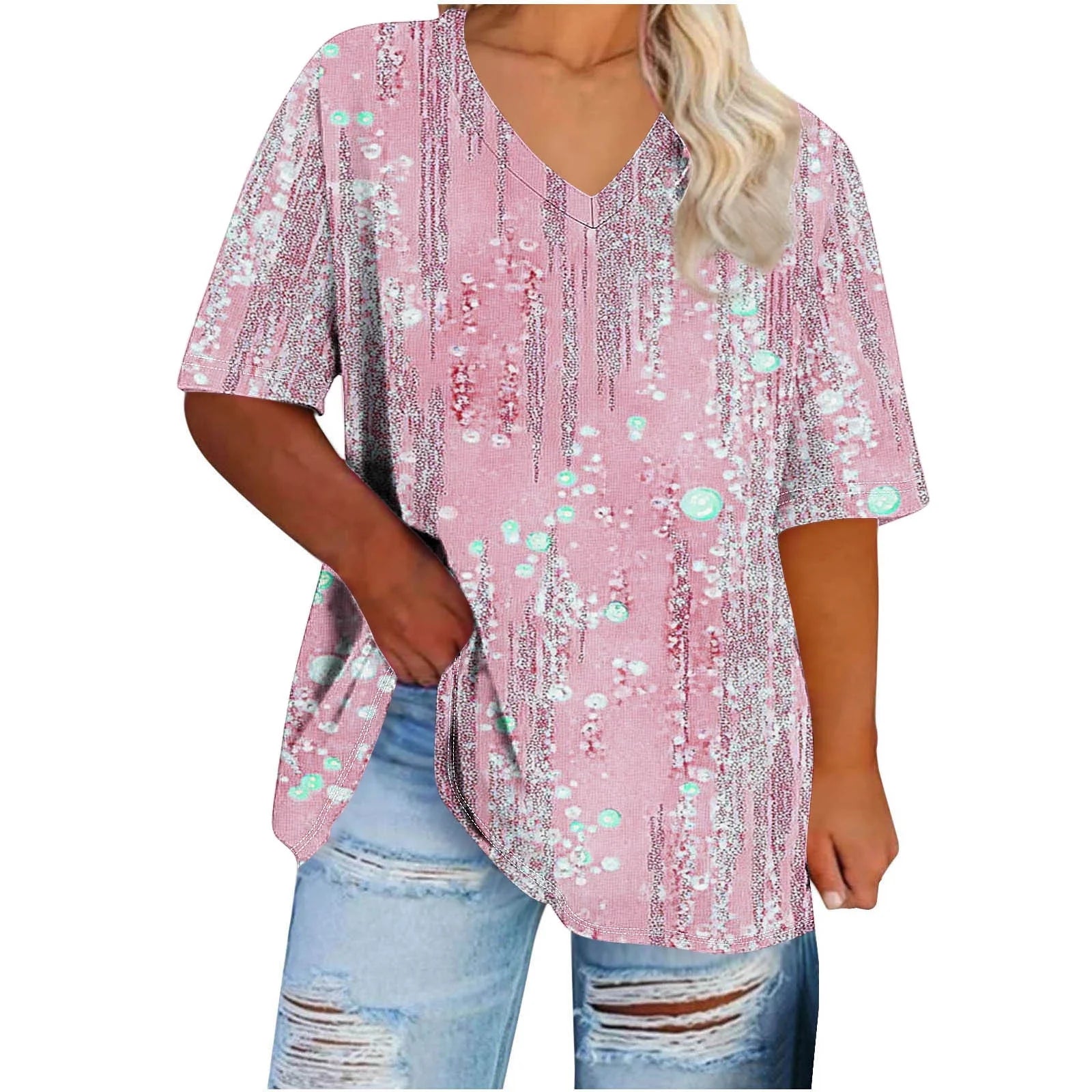 Plus Size Women'S Clothing Short Sleeve Casual Blouse Top under $10 in Size 4X Loose Fit