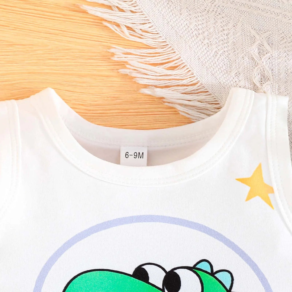 Toddler Boy Summer Shorts Set 2 Piece Short Sleeve Casual Cartoon Prints Tops Holiday Vest T Shirt Short Pants Suit Clothes Set Outfits,Size 9-12 Months